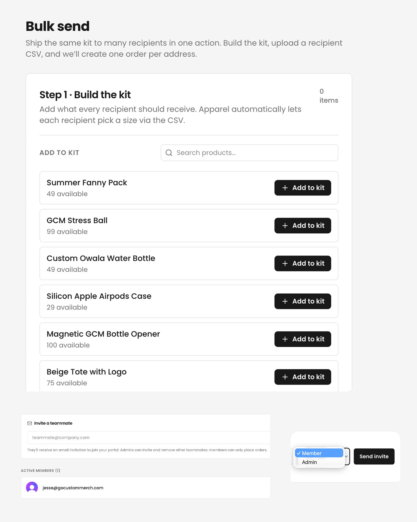 Uploading a list of recipients in the portal to send merch to many people at once
